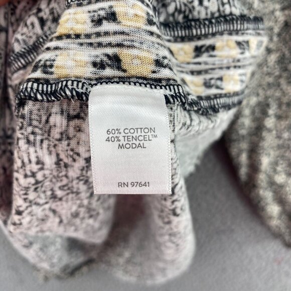 J Jill Top Womens Medium Ivory Black Floral 1/4 Button Long Sleeve Stretch Knit - Picture 7 of 10